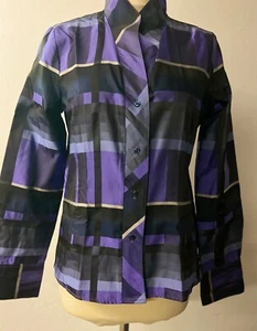 Chic Women's Vintage Blouse | Fitted taffeta checked shirt | Size S/M - Picture 1 of 10