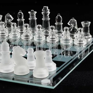 Glass Chess Set Elegant Traditional Wooden Chessboard Backgammon - Picture 1 of 4