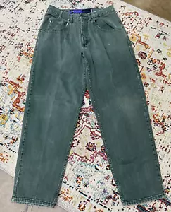VINTAGE 1990'S LEVIS GREEN PLEATED HIGH RISE STRAIGHT BAGGY JEANS SIZE 34x32 A4 - Picture 1 of 6