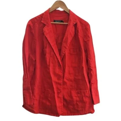 Ralph Lauren 100% Linen Red Blazer Jacket Sz 18W Lightweight Timeless Luxury - Image 1 of 4