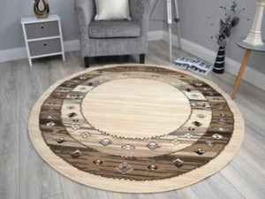 Small Medium Large Beige Cream Pattern Round Circle Circular Floor Rugs Cheap UK - Picture 1 of 1