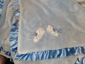 Blue Northpoint Baby Shoes Heart Booties Blanket Ruffle Satin Trim Lovey Thick - Picture 1 of 12
