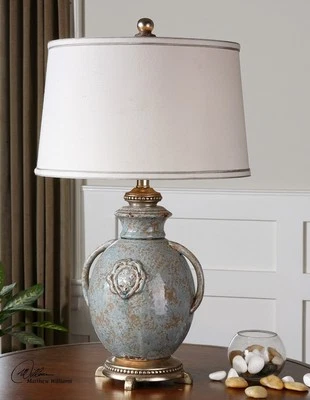 Cancello Table Lamp French Country Tuscan Ceramic Blue Glaze ~ Uttermost 26483 - Image 1 of 3