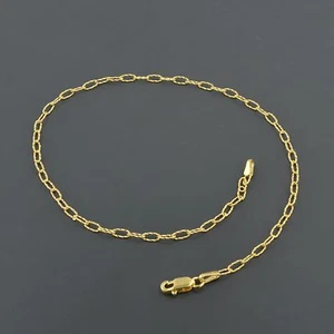 14K YELLOW GOLD 2.3MM WIDE CUTE TEXTURED OPEN OVAL LINK 10 INCH ANKLET - Picture 1 of 2