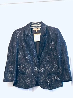 Blazer de encaje negro forrado manga 3/4 nuevo con etiquetas Ellen Tracy Аll that glitters para mujer Foto 1 de 4