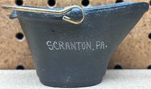 Vintage Miniature Cast Iron Toy Coal Bucket Souvenir Scranton PA Coal Shuttle - Picture 1 of 6