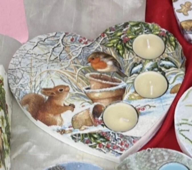 1 X Heart Shaped Tea Light Holders Decoupage  18mm MDF 20cms Wide - Image 1 of 1