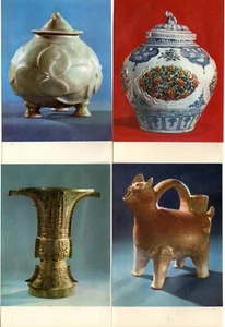 Alte chinesische Antiquitäten 8 Postkarten Set, um 1970, Original Papierverpackung - Bild 1 von 5