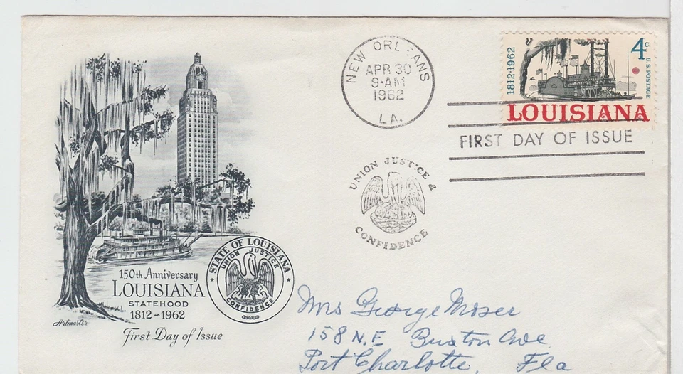 TurtlesTradingPost- Louisiana Statehood- 1962 - #1197 FDC Artmaster Cachet - Image 1 of 1