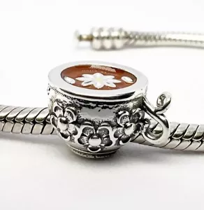 Retro Flower Tea Cup Charm Bead Tea Lover Genuine 925 Sterling Silver 💖 - Picture 1 of 12