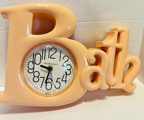 VTG BATH Clock Pink/Peach Color Burwood Ind 1983 #2654 New Haven Quartz Clock Cover