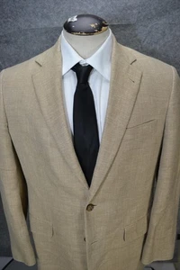 Brooks Brothers 1818 Madison Silk Linen Blazer Mens 38R Tan Wool Herringbone - Picture 1 of 20