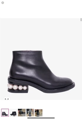 Nicholas Kirkwood black leather pearl boots - Image 1 of 4