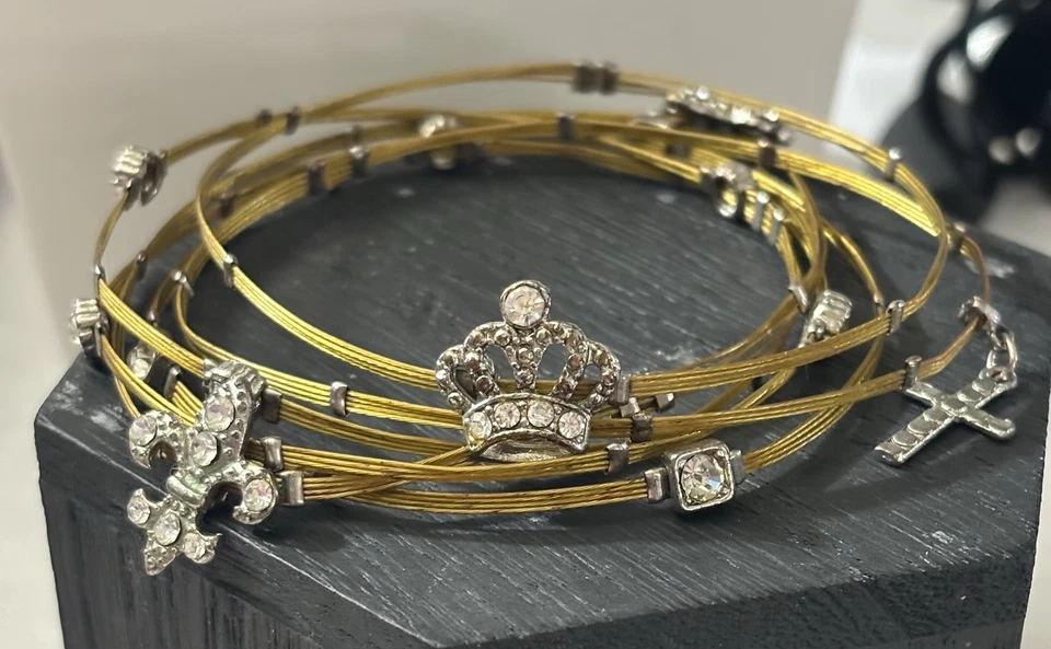 Juego de 6 brazaletes de temporada con corona de cristales de Swarovski dorados Art Deco de colección Foto 1 de 4