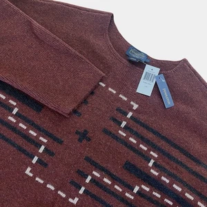 NWT Pendleton Oversized Lambswool Blend Sweater Womens L Brown Southwest Aztec - Picture 1 of 9
