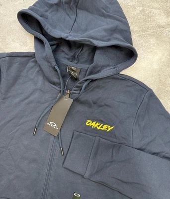 Oakley Hoodie Mens Medium Blue Full Zip Color Block Graphic Logo 100% Cotton - Image 1 of 4