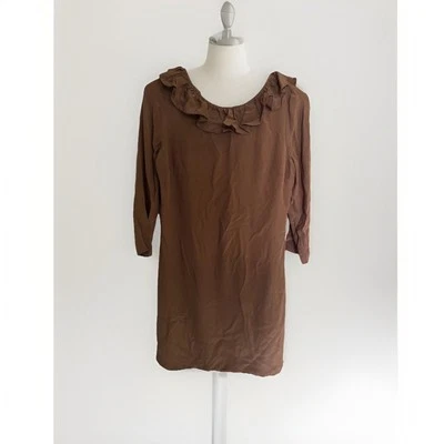 Vestido Tibi 100% Seda Manga Blusa 3/4 Volantes Talla 2 Marrón Foto 1 de 4