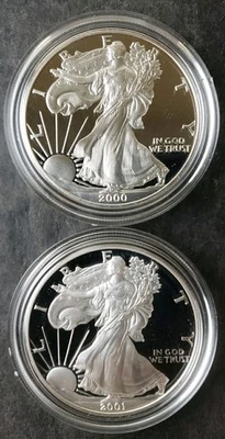 Dólares American Silver Eagle 2000 P y 2001 W prueba $1 Foto 1 de 3