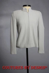 St John Knits Boucle Jacket Mandarin Collar Silver Gray Size 6 NWT - Picture 1 of 2