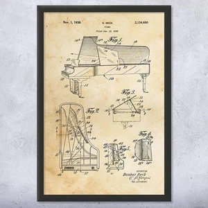 Piano Patent Wall Art Poster, Canvas or Framed Music Room Decor Piano Art - Picture 1 of 15