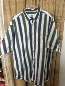 Bin Lacoste Polo Shirt Mens 44” Green Blue White Stripes - Picture 1 of 7