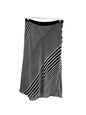 Pleione Black White Striped Midi Skirt Sz Large Elastic Waist Modern Outings - Image 1 of 4