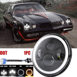 Black 7" Round LED Headlight Halo Fit Chevy Camaro Z28 1977 1978 1979 1980 1981 - Picture 1 of 12