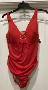 Swim Cacique Red 1 Piece SwimSuit Lightly Lined No Wire SZ 18 NWT Grommets Flaw - Picture 1 of 23