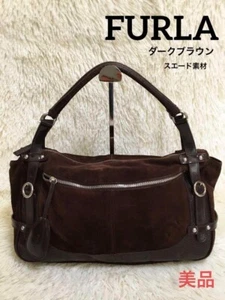 Echte Furla Handtasche Beuteltasche Logo Wildleder braun Damen JP gebraucht aus Japan - Bild 1 von 8