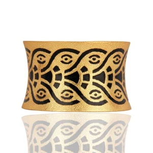 24K Gold Plated Black Enamel Designer Wide Open Cuff Bangle Bracelet For Wedding - Picture 1 of 5