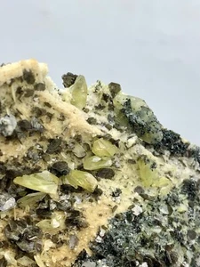 Titanite cluster with  Calcite & Black Geothite on matrix - Picture 1 of 14