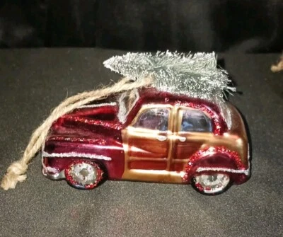 Cerámica Granero Vidrio Soplado Adorno de Navidad Coche Árbol Vidrio Mercurio País Foto 1 de 4