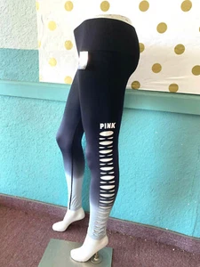 Victoria's Secret PINK Cool & Comfy High Waist Tights Cut-out Ombre Black/Gray - Picture 1 of 3