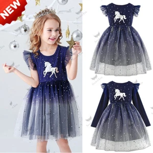 Kids Baby Flower Girls Party Unicorn Dress Wedding Bridesmaid Dresses Princess - Picture 1 of 14