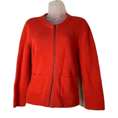 Suéter Ann Taylor Loft Mujer Grande Naranja Crop Cardigan Cremallera Completa Clásico Foto 1 de 4