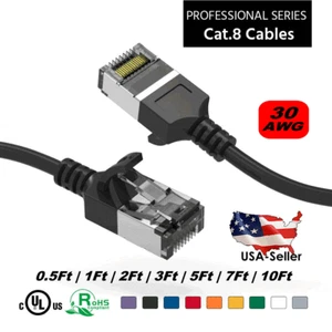 Cat.8 U/FTP SLIM Kabel schwarz 30 AWG FT 0,5,1,2,3,5, 7,10 ft - Bild 1 von 6