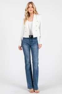 Double Button Breasted Long Sleeve Fitted Cropped Blazer - Picture 1 of 23