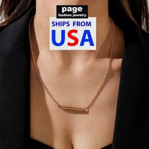 Women's 9K Gold Filled 1-1/4" Bar Pendant- 20" Chain Choker Necklace Jewelry - Picture 1 of 3