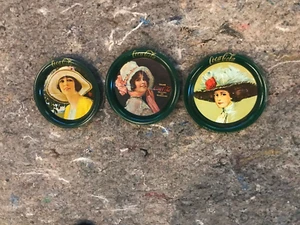 3 Coca-Cola Metal Coasters Victorian Ladies - Tin Coaster - Picture 1 of 2