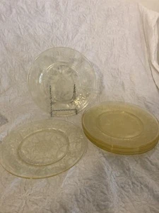 Set Of 8 Plates Vintage Yellow Depression Cameo Ballerina By Hocking - Picture 1 of 5