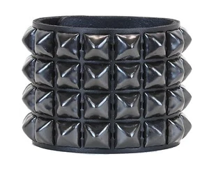 Black Pyramid Four Stud Leather Snap Bracelet Punk Gothic Glam Rockabilly Emo  - Picture 1 of 2