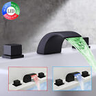Led Widespread Bathroom Sink Faucet 8 In Basin 3 Hole Black Waterfall Mixer Tap
