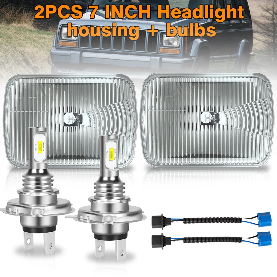 Carcasa de faro cuadrado de 7" pulgadas para Subaru GL 1980-1989 + bombillas LED altas/bajas Foto 1 de 4