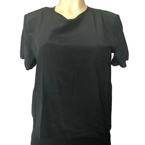 Women's CLIO Shell Round-neck Short-sleeve Black Silk MEDIUM Pre-Owned - Picture 1 of 9