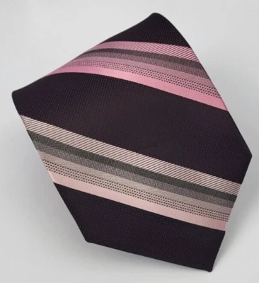 Basic Editions Polyester Tie Purple Pink Gray Stripes Men Necktie 57 x 3.25 - Image 1 of 4