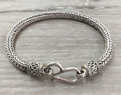 BA Suarti Sterling Silver 5mm Foxtail Spiga Wheat Hook Chain Bracelet 7.5" FZZ - Image 1 of 4