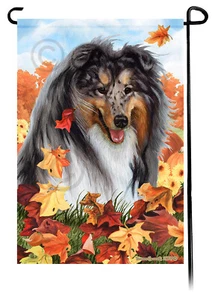 Falling Leaves Garden Flag - Blue Merle Collie - Picture 1 of 1
