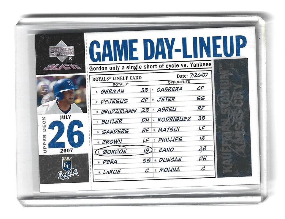2007 Upper Deck Black Game Day Lineup Autograph Alex Gordon Royals #GDLGO 13/50 - Image 1 of 1