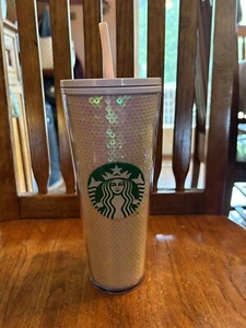 Starbucks Tumbler Tasse weiß irisierend Pailletten Neu mit Etikett - Bild 1 von 2