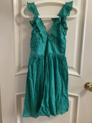 Women’s Junior Sleeveless Summer Dress Sz. S Small Criss Cross Back Green  - Image 1 of 4